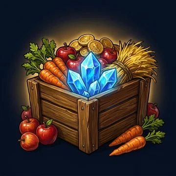 Crates of carrots, apples, hay and glowing crystals