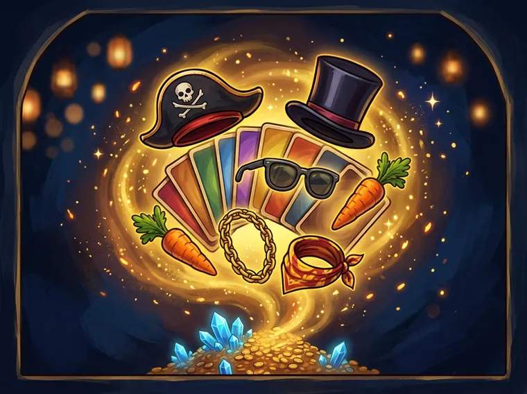 Floating hats, sunglasses, chains and trait cards