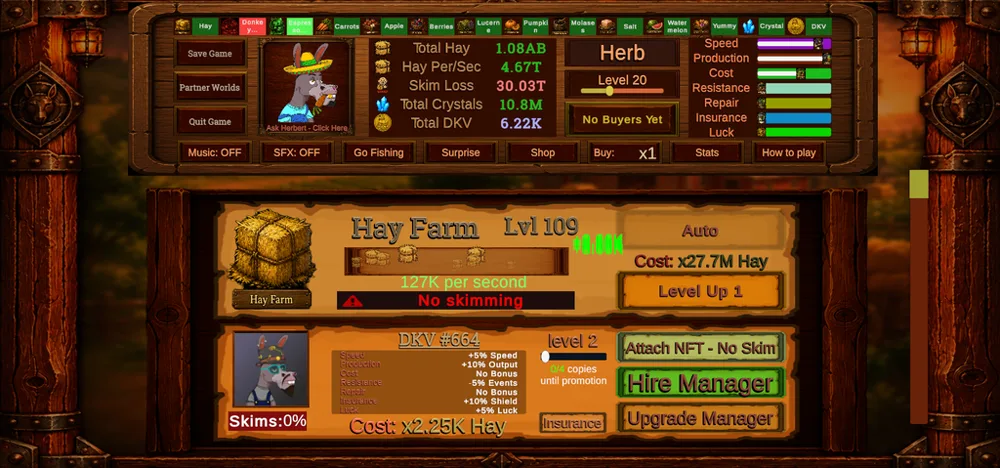 Idle Donkeys game screen in the Classic skin